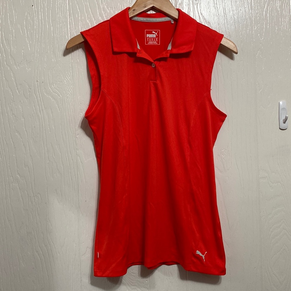 Puma Golf Orange Sleeveless Collared Top M